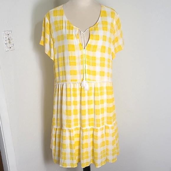 Est 1946 Yellow & White Plaid Dress, Short Sleeves, Ruffle Around Bottom Size XL - Picture 1 of 10